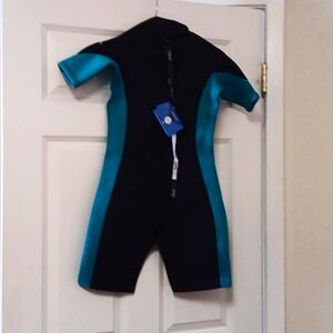 Hevto Guardian Wetsuit Kids Neoprene Shorty Turquoise Black 12X Surf Diving